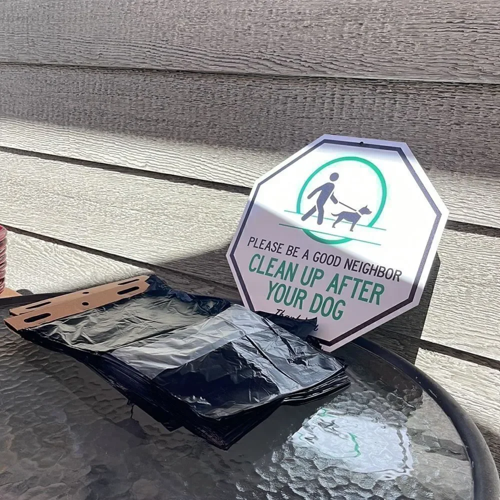 COPY - Dog waste bag , sign. Please be a good neighbor, clean up after your dog…